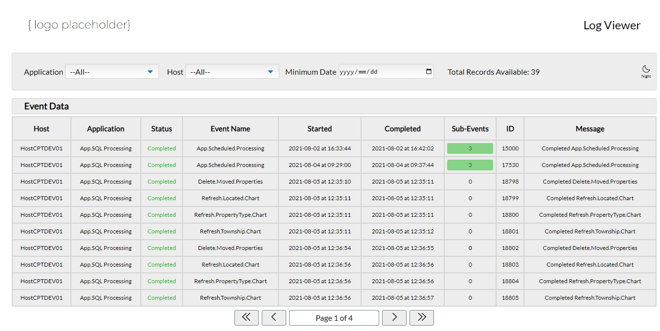 Screenshot of log viewer application project
