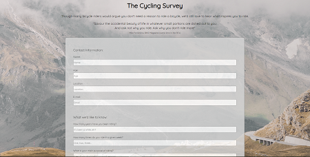 Screenshot of survey form project website