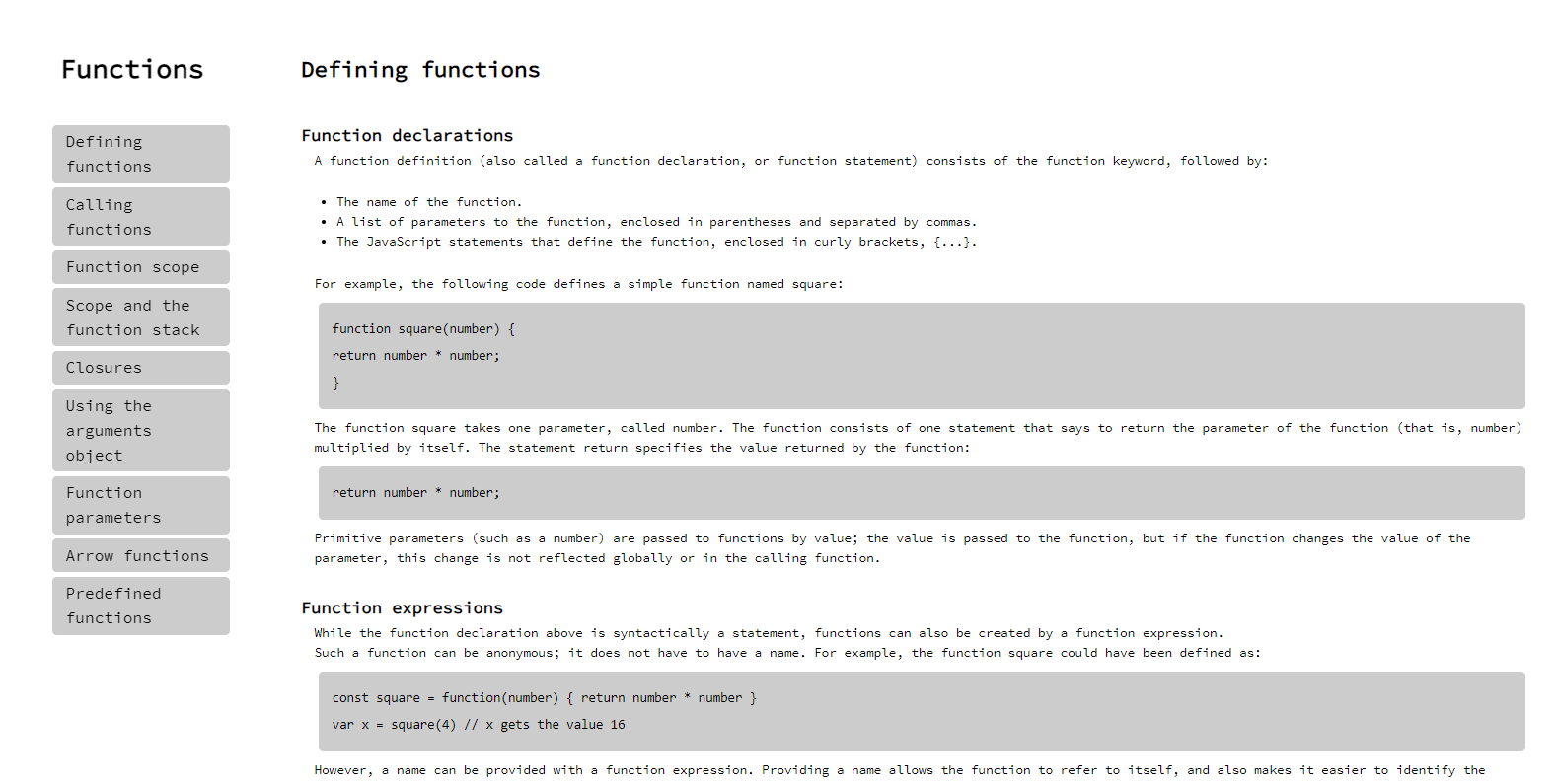 Screenshot of technical document project website